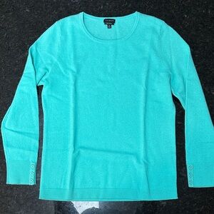 Talbots Women's Size M Turquoise Crew Neck‎ Sweater Pure Cashmere Buttons